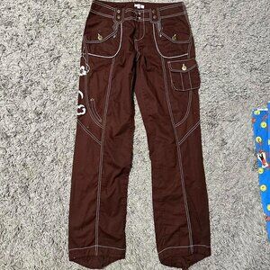 Y2K Brown Cache Embroidered Cargo Pants 2000s Streetwear Size 6